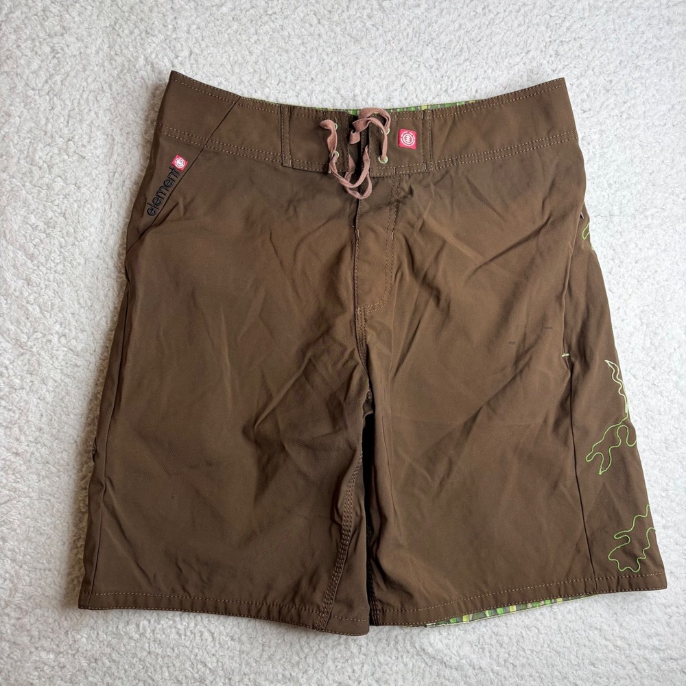 Element Board Shorts Mens 31 Brown Green Embroidered Y2K Swim Trunks M296VHAR